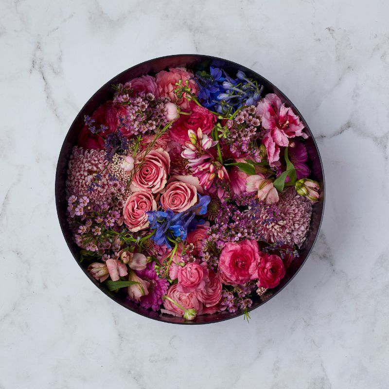 Silk Floral Mix | in a round small box - LIGHT 2024 PINK/PURPLE, Every lasting flowers