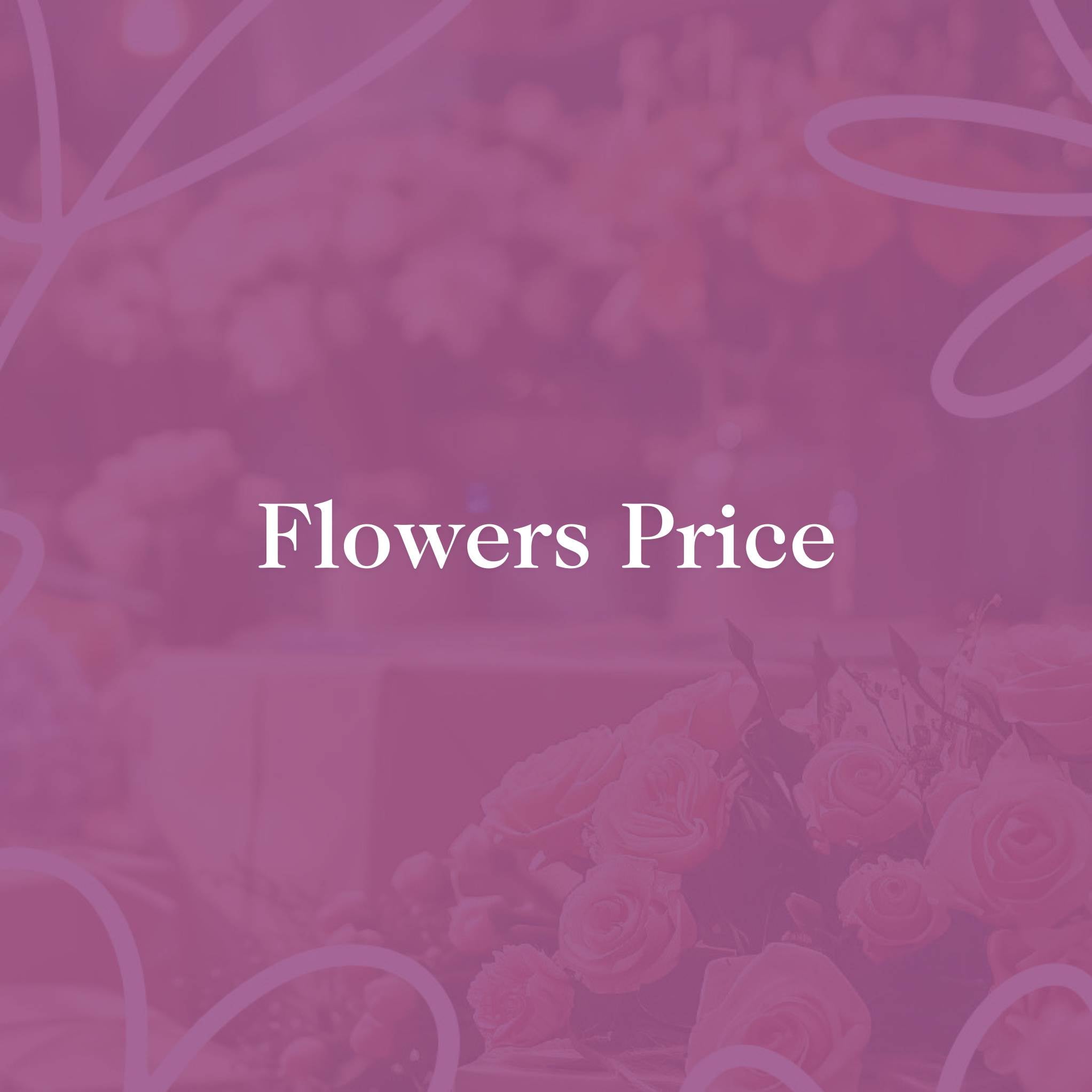 Flowers Price graphic with a soft pink overlay, featuring floral arrangements of roses in the background.