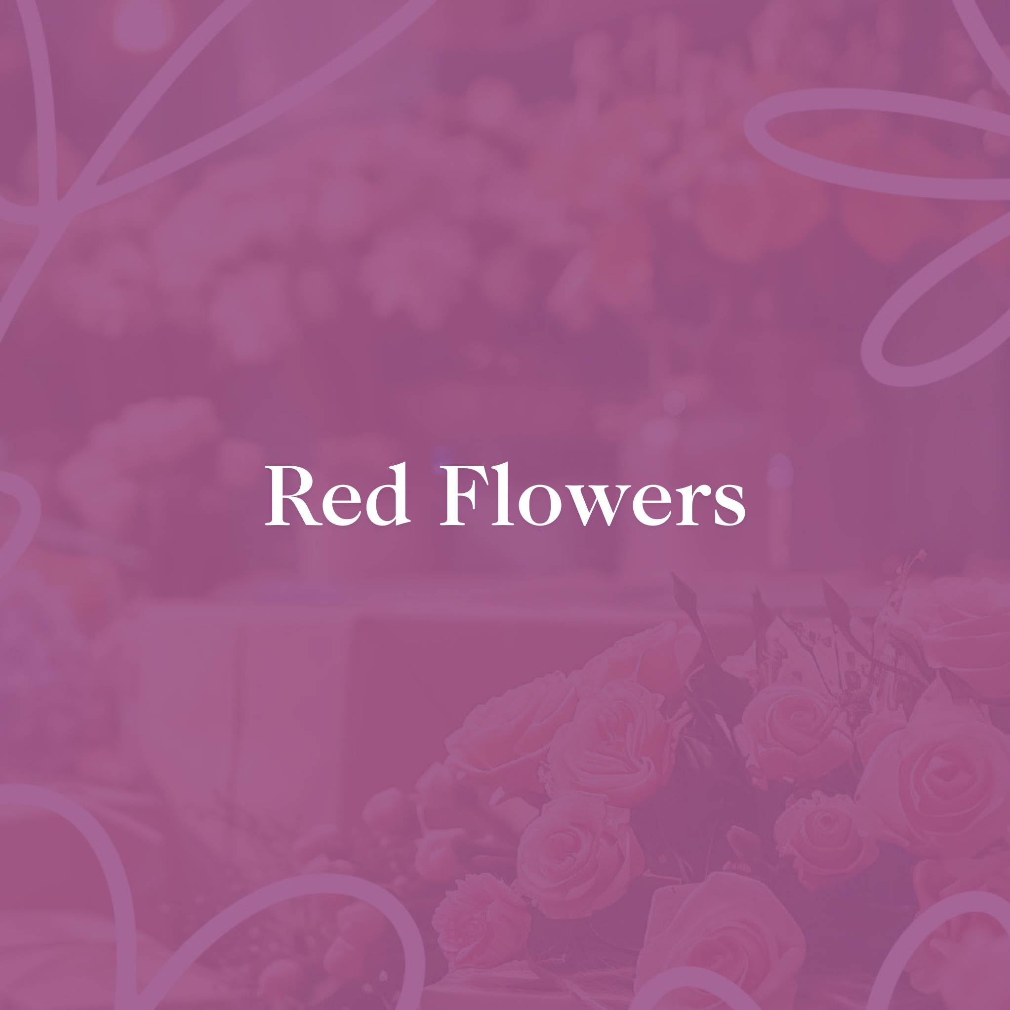 Red Flowers graphic with a soft pink overlay featuring floral arrangements in the background, highlighting roses.