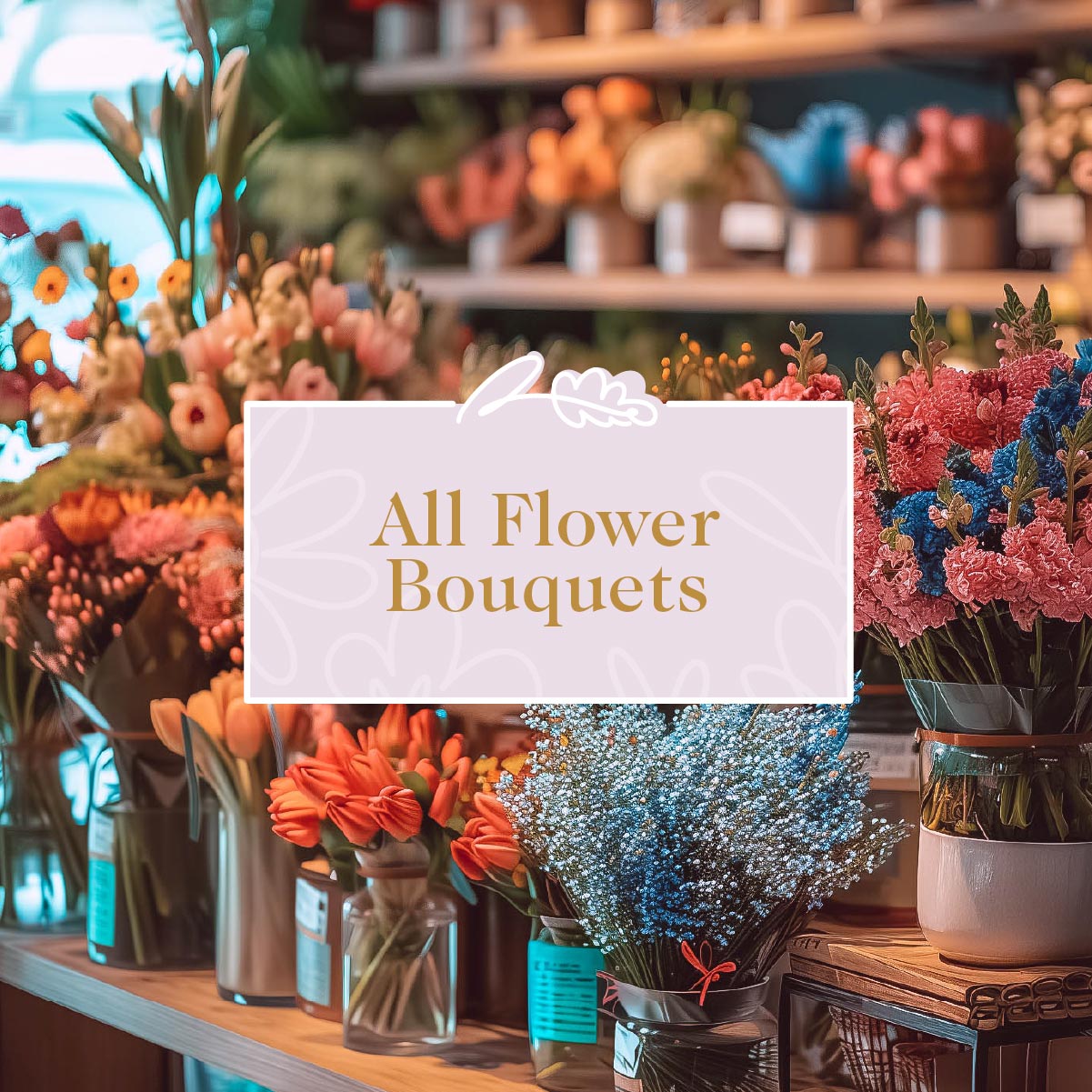 A vibrant selection of various flower bouquets on display in a cozy flower shop, available at Fabulous Flowers and Gifts.