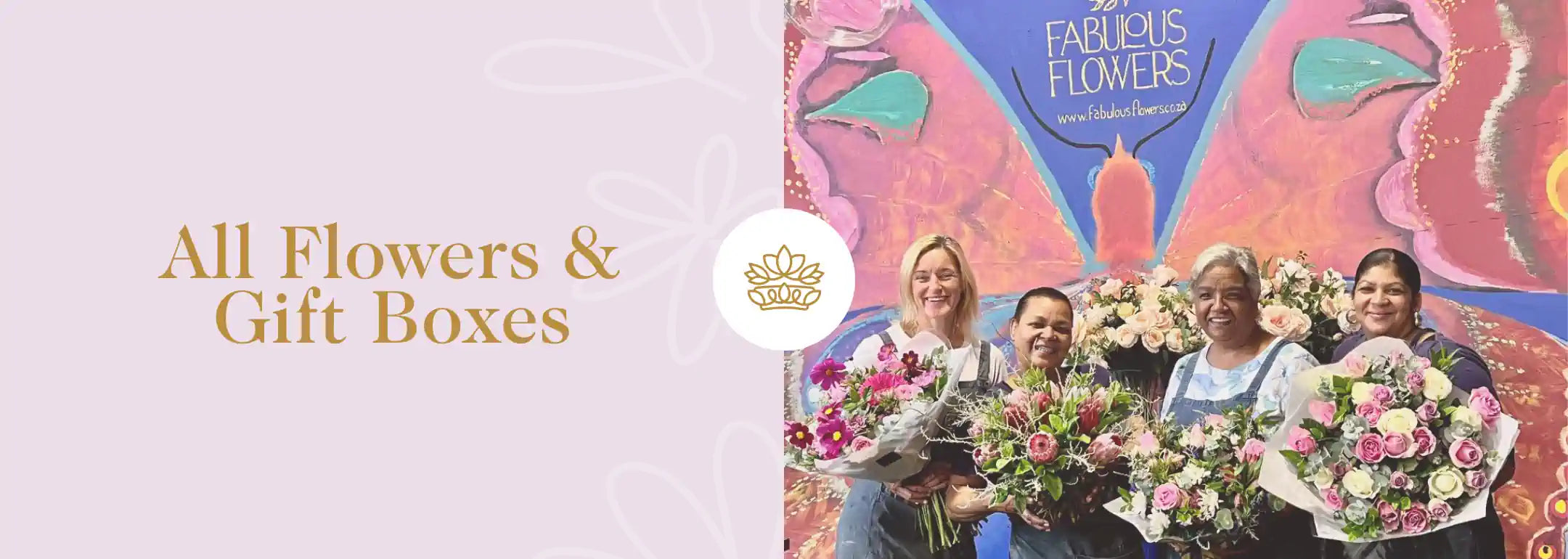 All Flowers and Gift Boxes: Smiling Florists Holding Stunning Flower Arrangements for Every Occasion. Fabulous Flowers and Gifts.