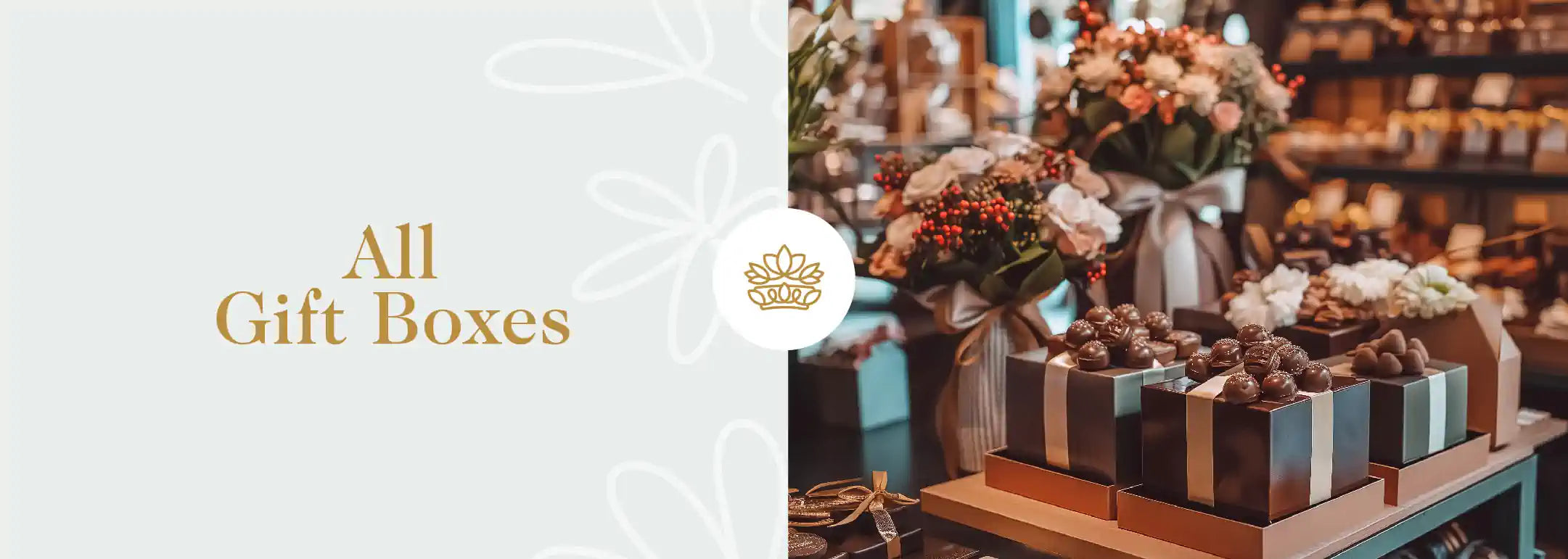 An exquisite selection of gift boxes featuring gourmet chocolates and elegant floral arrangements on display, ideal for any special occasion at Fabulous Flowers and Gifts.
