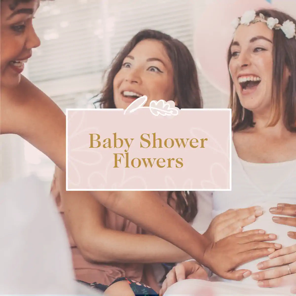 Baby Shower Flowers: Joyful Women Celebrating with a Pregnant Friend, Highlighting Beautiful Floral Arrangements for the Occasion. Fabulous Flowers and Gifts.