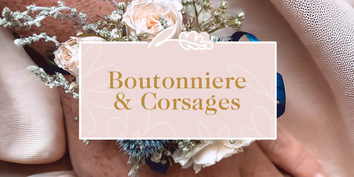 A close-up of a beautifully crafted boutonniere and corsages. Fabulous Flowers and Gifts - Boutonniere & Corsages