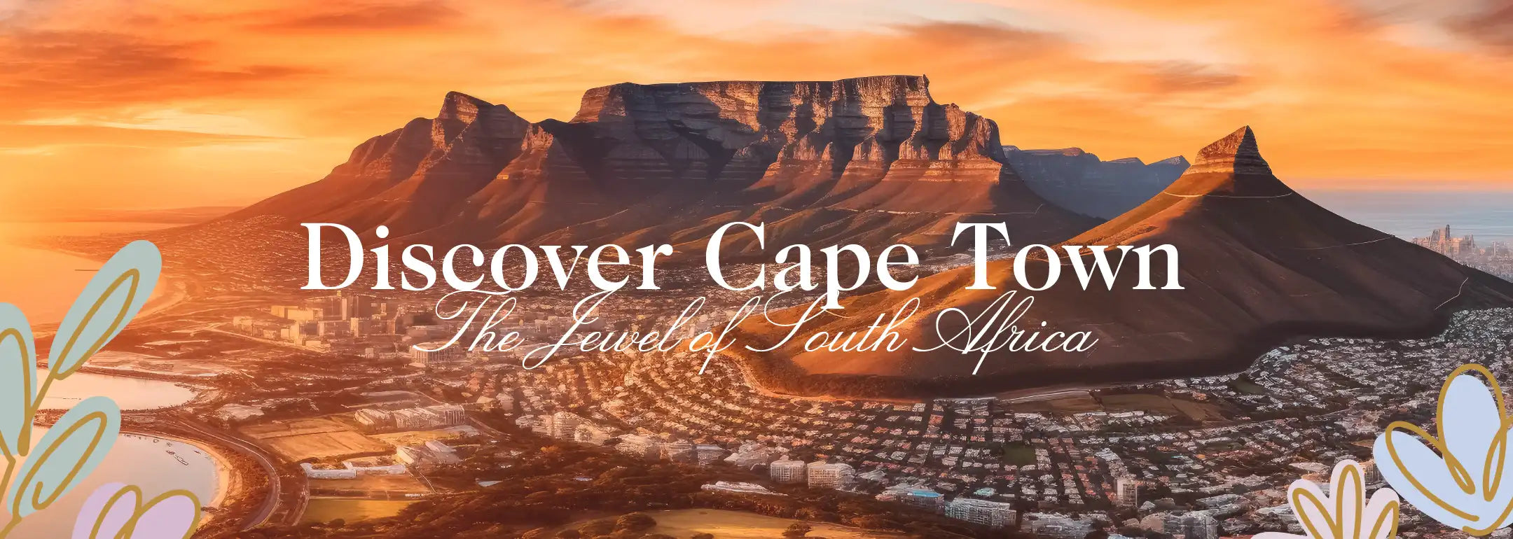 Scenic view of Cape Town with Table Mountain at sunset. Discover Cape Town, the Jewel of South Africa. Fabulous Flowers and Gifts. Cape Town.