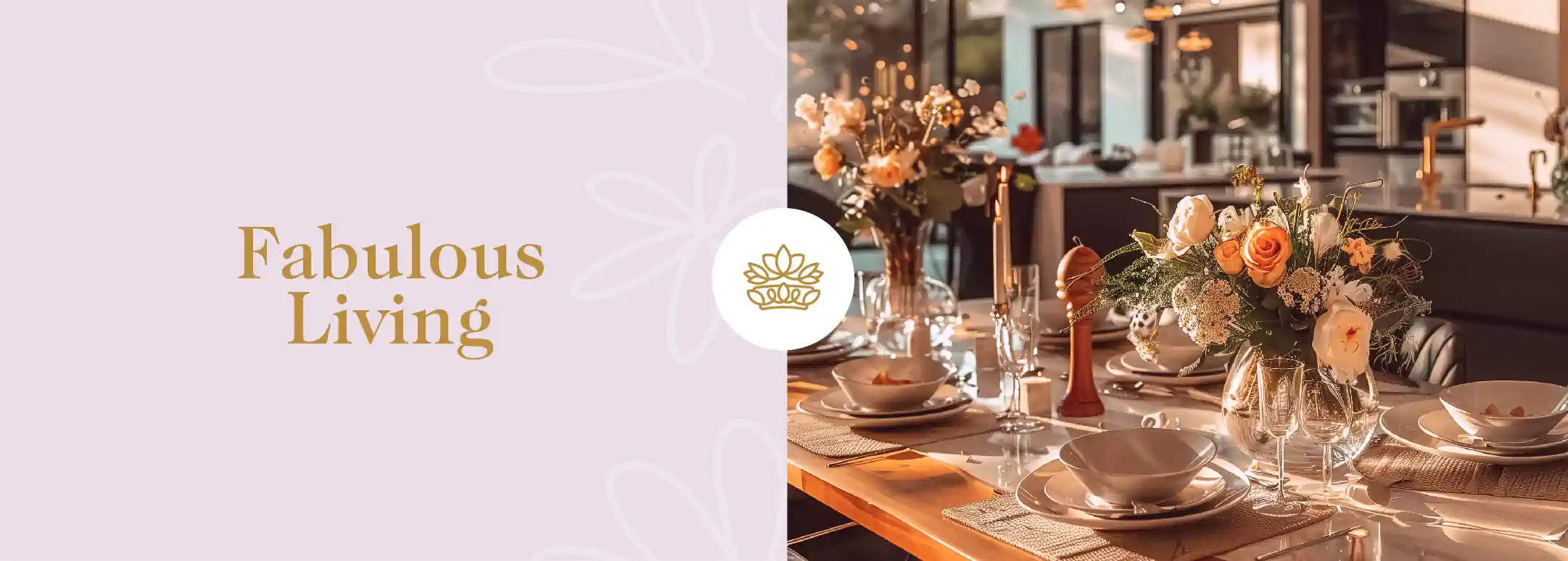 Sophisticated dining table setup with elegant tableware and a centrepiece of fresh peach-toned flowers in a modern kitchen, perfect for a chic dinner party, curated by Fabulous Flowers and Gifts.