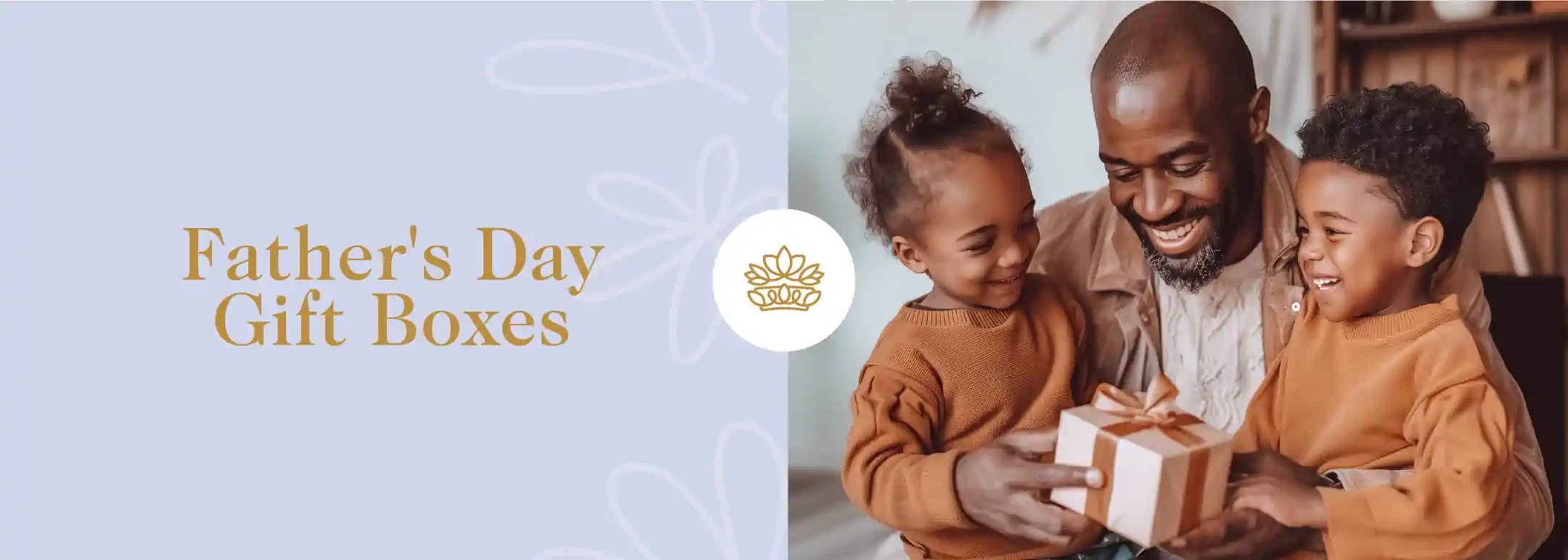 A heartwarming family moment with a father and his two children smiling joyfully as they share a gift box on Father's Day, exuding warmth and love - Fabulous Flowers and Gifts.