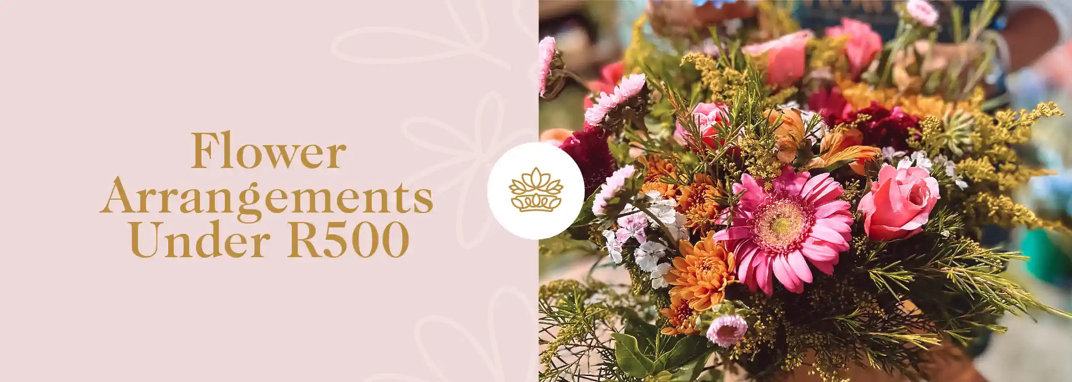A vibrant and colorful bouquet of mixed flowers, showcasing a variety of blooms, available in the affordable range of under R500. Flower Arrangements under R500 Collection by Fabulous Flowers and Gifts.