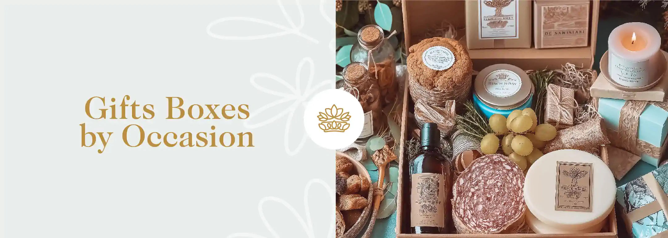 Elegant display of the Gift Boxes by Occasion Collection, featuring an assortment of beautifully curated items including candles, gourmet foods, and artisanal products, perfect for special events. Fabulous Flowers and Gifts.
