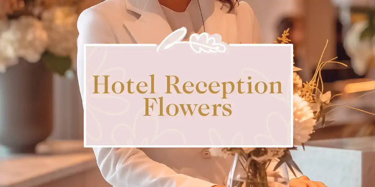 A professional reception area adorned with a stylish flower arrangement. Fabulous Flowers and Gifts - Hotel Reception Flowers