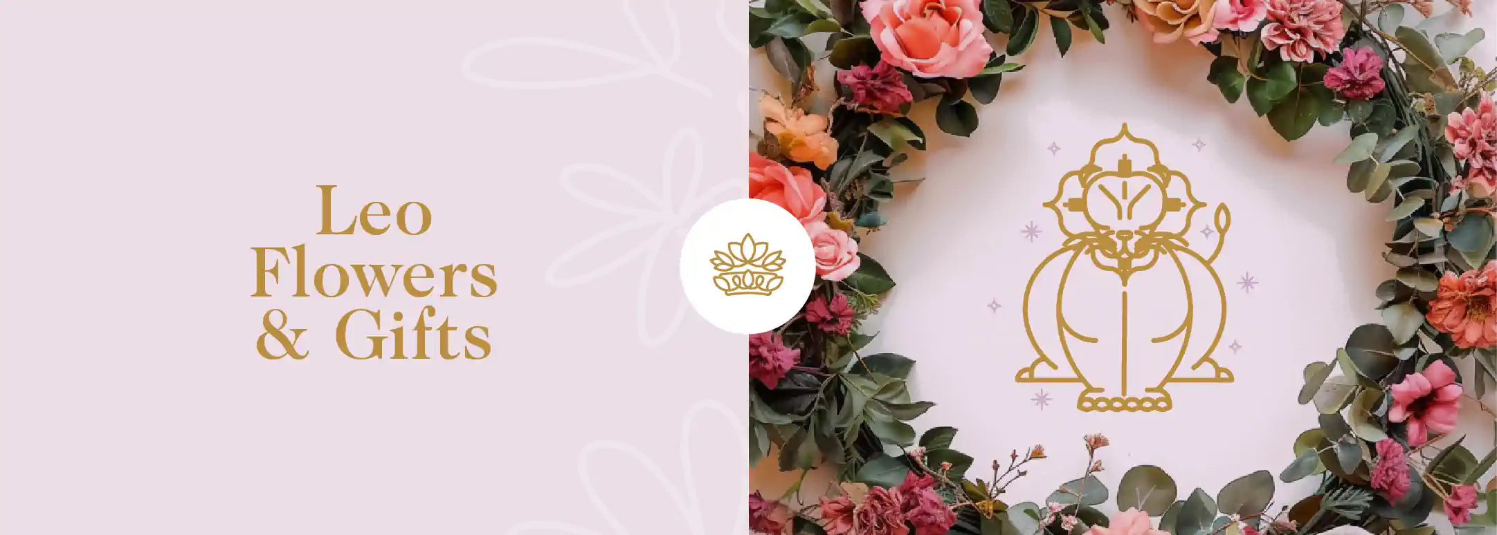 Leo Flowers and Gifts: Stunning Floral Wreath Surrounding a Leo Zodiac Symbol, Perfect for Leo Birthdays and Celebrations. Fabulous Flowers and Gifts.