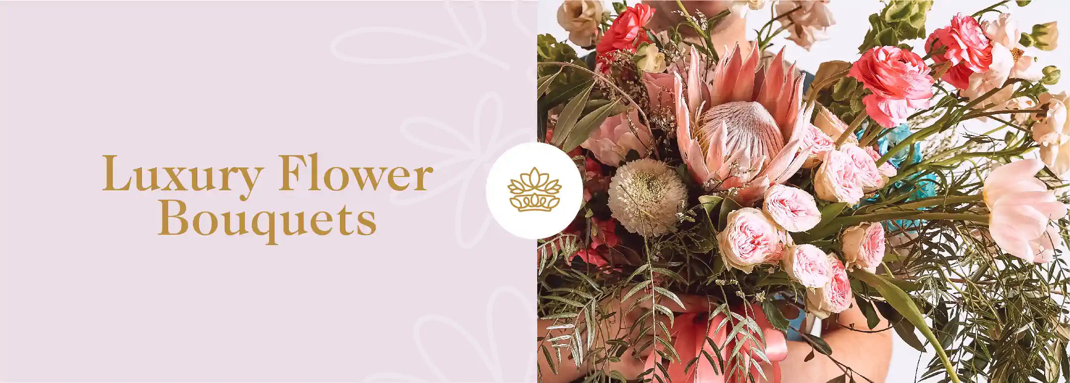 An elaborate flower bouquet held by a male florist, epitomising 'Luxury Flower Bouquets'. Fabulous Flowers and Gifts - Luxury Flower Arrangements