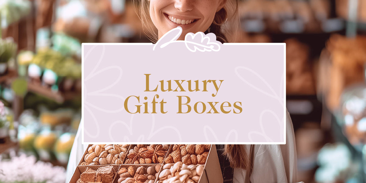 A selection of luxury gift boxes filled with premium items, ideal for special occasions. Fabulous Flowers and Gifts - Luxury Gift Boxes