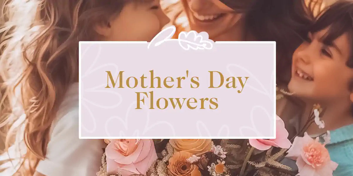 A joyful mother receiving a beautiful bouquet of mixed flowers from her children for Mother's Day. Fabulous Flowers and Gifts - Mother's Day Flowers