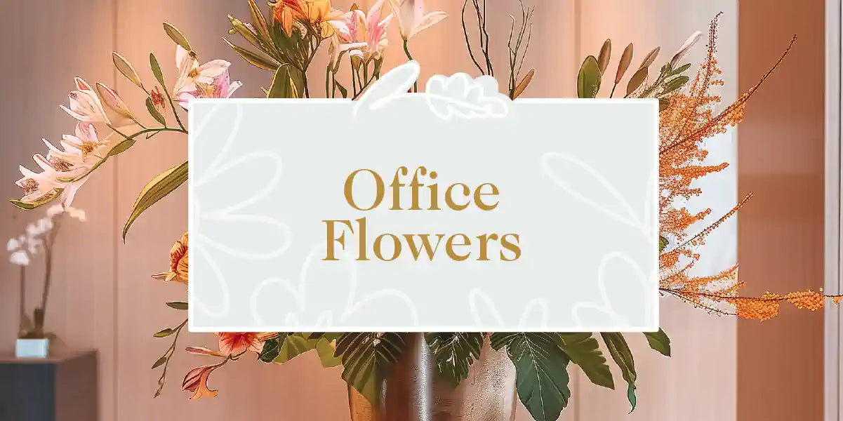 An elegant floral arrangement in a modern office setting, enhancing the decor. Fabulous Flowers and Gifts - Office Flowers