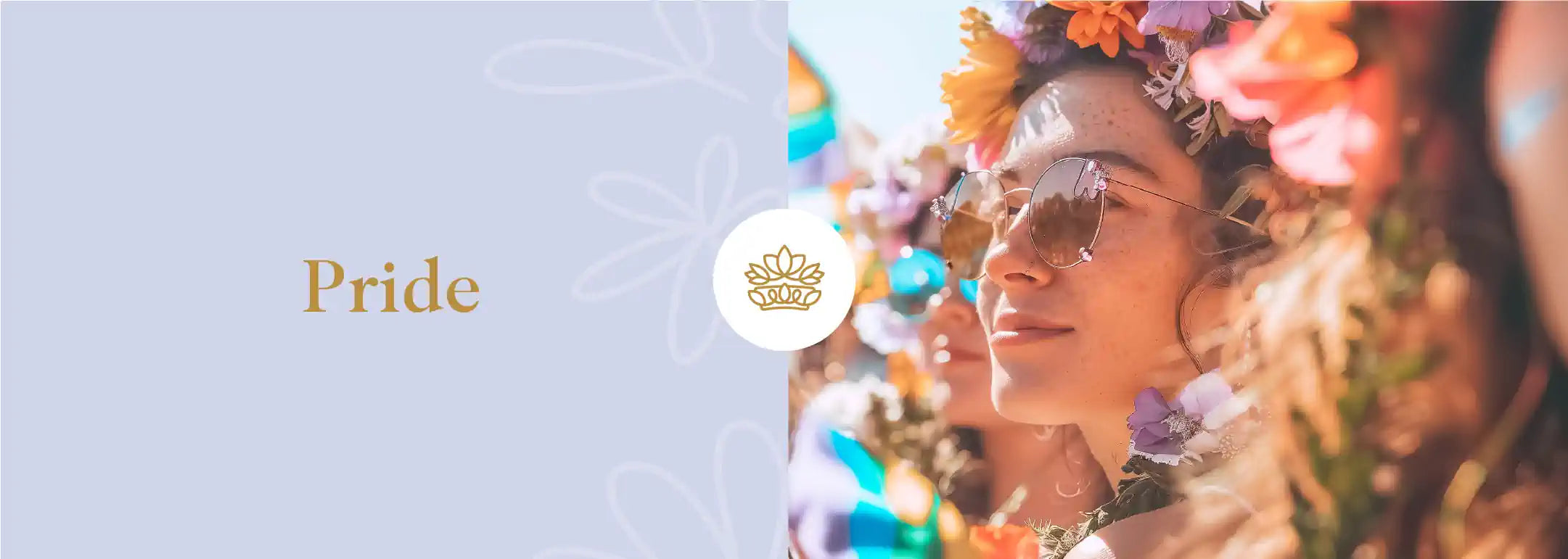 A person exuding confidence and joy, adorned with a colorful flower crown and chic sunglasses, celebrating diversity and self-expression during a Pride event - Fabulous Flowers and Gifts.