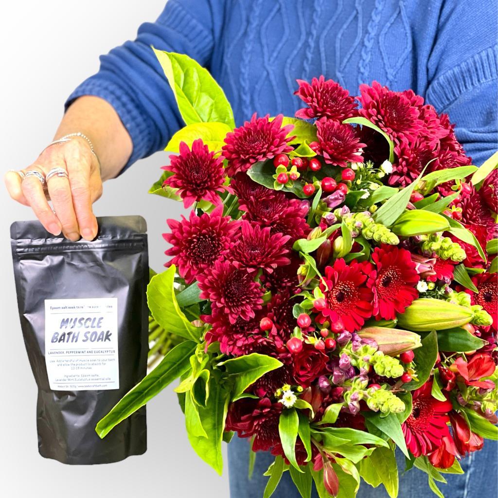 Scarlet Sensation with Muscle Bath Soak Combo - Fabulous Flowers