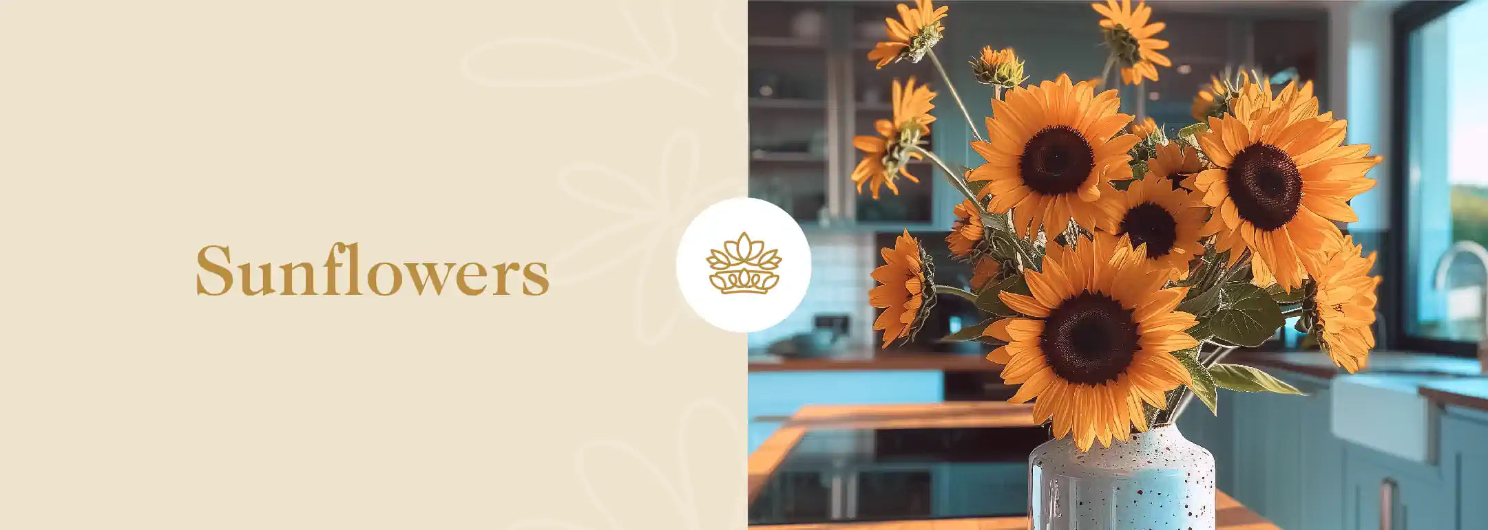 A vibrant bouquet of sunflowers arranged in a modern kitchen, their bright yellow petals radiating warmth and cheer. This image showcases the Sunflowers Collection from Fabulous Flowers and Gifts, perfect for brightening any space.