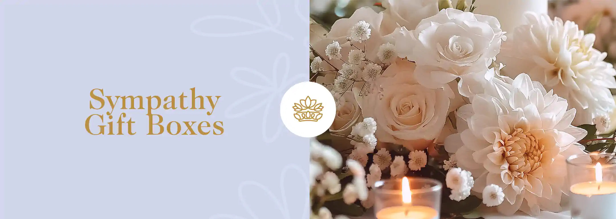 White and peach flowers with a lit candle symbolising Sympathy Gift Boxes collection from Fabulous Flowers and Gifts